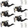imageProbrico 2 Pack Wave Style Keyed Alike Entry Levers Exterior Interior Satin Nickel Keyed Door Handles with Lock and Same Keys Reversible for Right Left Handed DoorsBlack