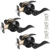 imageProbrico 2 Pack Wave Style Keyed Alike Entry Levers Exterior Interior Satin Nickel Keyed Door Handles with Lock and Same Keys Reversible for Right Left Handed DoorsBlack