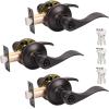 imageProbrico 2 Pack Wave Style Keyed Alike Entry Levers Exterior Interior Satin Nickel Keyed Door Handles with Lock and Same Keys Reversible for Right Left Handed DoorsOil Rubbed Bronze