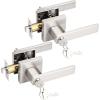 imageProbrico Entry Door Levers Brushed Nickel with Different Keys Heavy Duty Hardware for Exterior Front and Back DoorLockable Keyed Entrance LockUniversal HandlingTransitional Style 2 PackBrushed Nickel