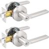 imageProbrico 2 Pack Keyed Entry Locks for Front DoorBedroomOffice Modern Entry Lever Lockset Satin Nickel  Keyed Alike2 Pack