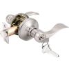 imageProbrico 2 Pack Wave Style Keyed Alike Entry Levers Exterior Interior Satin Nickel Keyed Door Handles with Lock and Same Keys Reversible for Right Left Handed DoorsSatin Nickel