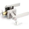 imageProbrico Entry Door Levers Brushed Nickel with Different Keys Heavy Duty Hardware for Exterior Front and Back DoorLockable Keyed Entrance LockUniversal HandlingTransitional Style 2 PackBrushed Nickel