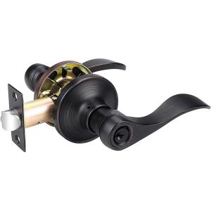imageProbrico 2 Pack Wave Style Keyed Alike Entry Levers Exterior Interior Satin Nickel Keyed Door Handles with Lock and Same Keys Reversible for Right Left Handed DoorsOil Rubbed Bronze