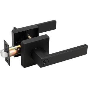 imageProbrico Entry Door Levers Brushed Nickel with Different Keys Heavy Duty Hardware for Exterior Front and Back DoorLockable Keyed Entrance LockUniversal HandlingTransitional Style 2 PackBlack