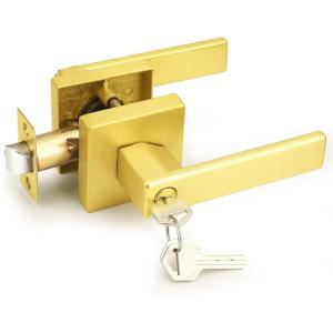 imageProbrico Entry Door Levers Brushed Nickel with Different Keys Heavy Duty Hardware for Exterior Front and Back DoorLockable Keyed Entrance LockUniversal HandlingTransitional Style 2 PackGold