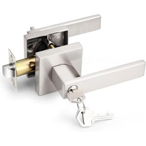 imageProbrico Entry Door Levers Brushed Nickel with Different Keys Heavy Duty Hardware for Exterior Front and Back DoorLockable Keyed Entrance LockUniversal HandlingTransitional Style 2 PackBrushed Nickel