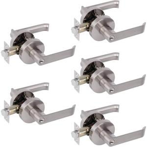imageProbrico Heavy Duty Keyed Alike Entry Door Levers Entrance Door Locksets Satin Nickel Finished for Exterior Door and Front Door 5 Pack