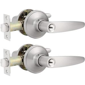 imageProbrico Keyed Alike Entry Door Levers Modern Flat Style Door Handles Satin Nickel Entrance Door Locks for Front Exterior Doors Reversible for Right ampamp Left Handed Doors 2 Pack