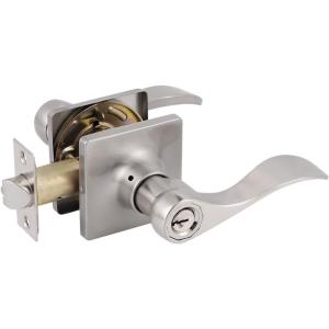 imageProbrico Keyed Entry Door Lever with Lock in Satin Nickel for Exterior Front Gate or Interior Doors Wave Shape Entrance Hardware Reversible for RightLeft Handed Sides 1 Pack