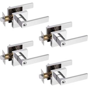 imageProbrico Polished Chrome Heavy Duty Keyed Entry Levers Lockset Interior BedBath Door Handles with Different Keys Square Hardware for RightLeft Handed Doors4 Pack