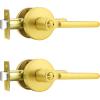 imageProbrico BedBath Room Door Lever Modern Flat Handles in Satin Nickel Privacy Door Lever Locks Contractor Pack10PackGold