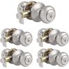 imageProbrico Entry Door Knobs with Lock Keyed Alike Interior Exterior Door Locks in Brushed Nickel Finish 4 Pack Stainless Steel Modern Entrance Locksets for Bedroom OfficeBrushed Nickel