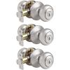 imageProbrico Entry Door Knobs with Lock Keyed Alike Interior Exterior Door Locks in Brushed Nickel Finish 4 Pack Stainless Steel Modern Entrance Locksets for Bedroom OfficeBrushed Nickel