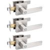 imageProbrico Heavy Duty Flat Black Square Privacy Interior Door Levers Bedroom and Bathroom Door Handles Keyless BedBath Lockset 5 PackBrushed Nickel