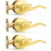 imageProbrico Privacy Door Levers Interior Door Handles Levers Satin Nickel Door Lever for Bedroom Bathroom Wave Style Door Lever Left Right Handed Door Handles 10 PackGold