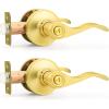 imageProbrico Privacy Door Levers Interior Door Handles Levers Satin Nickel Door Lever for Bedroom Bathroom Wave Style Door Lever Left Right Handed Door Handles 10 PackGold