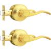 imageProbrico Wave Shape Passage Door Lever Satin Nickel Keyless Handle for Hall and Closet Interior NonLocking Leverset Handleset Hardware Reversible for Right and Left Handed Doors 1 PackGold