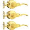 imageProbrico Wave Shape Passage Door Lever Satin Nickel Keyless Handle for Hall and Closet Interior NonLocking Leverset Handleset Hardware Reversible for Right and Left Handed Doors 1 PackGold