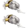 imageProbrico 2 Pack Keyed Alike Door Knobs Combo Pack Brushed Nickel Ball Entry Door Knobs Entrance Lockset Interior Exterior Single Cylinder Door Lock