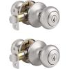 imageProbrico Entry Door Knobs with Lock Keyed Alike Interior Exterior Door Locks in Brushed Nickel Finish 4 Pack Stainless Steel Modern Entrance Locksets for Bedroom OfficeBrushed Nickel