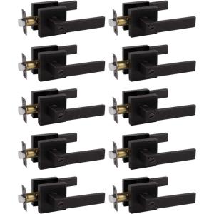 imageProbrico 10 Pack Commercial Heavy Duty Privacy Door Levers Flat Style Door Handle Set for Bed and Bath Left or Right Handing Leverset Lockset Oil Rubbed Bronze Finish
