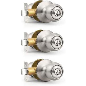 imageProbrico 2 Pack Keyed Alike Locks for Exterior and Interior Doors Brushed Nickel Stainless Steel Entrance Door Knobs Round Ball Keyed Entry Door Knobs with Same Keys for Bedroom Bathroom3 Pack