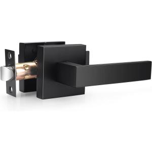 imageProbrico 4 Pack Square Door Levers Handles Keyless Passage Lockset Interior Hallway and Closet Hardware in Satin NickelHeavy DutyBlack
