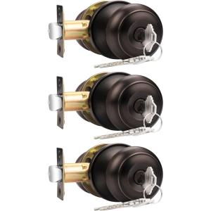 imageProbrico Entry Door Locks Keyed Alike Entrance Round Door Knobs Interior Door Locksets Exterior Doorknob with Lock Oil Rubbed Bronze 3 Pack