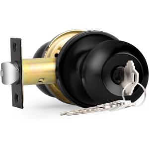 imageProbrico Flat Black Keyed Entry Door Knobs Round Ball Keyed Alike Lockset Door Knobs with Lock and Keys for Bedroom Bathroom Front Door 6 PackBlack