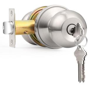 imageProbrico Flat Black Keyed Entry Door Knobs Round Ball Keyed Alike Lockset Door Knobs with Lock and Keys for Bedroom Bathroom Front Door 6 PackBrushed Nickel