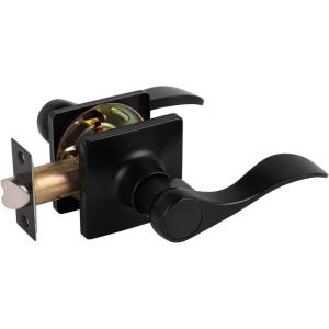 imageProbrico Hall ampamp Closet Passage Door Lever with a Traditional Wave Design for Interior Doors NonLocking Door Handle Reversible for RightLeft Handed Sides 1 Pack Black