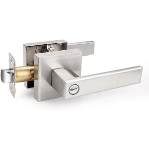 imageProbrico Heavy Duty Flat Black Square Privacy Interior Door Levers Bedroom and Bathroom Door Handles Keyless BedBath Lockset 5 PackBrushed Nickel