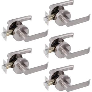 imageProbrico Heavy Duty Passage Door Levers Satin Nickel Door Locksets for LeftRight Handing Hall and Closet Handles 6 Pack5 Pack