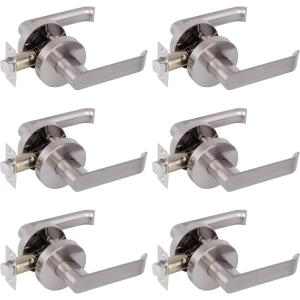 imageProbrico Heavy Duty Passage Door Levers Satin Nickel Door Locksets for LeftRight Handing Hall and Closet Handles 6 Pack6 Pack