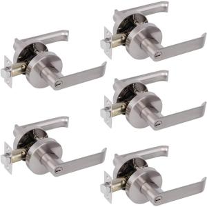 imageProbrico Heavy Duty Satin Nickel Privacy Door Levers Interior Keyless Locks BathBed Door Locksets Reversible for LeftRight Handed Doors 5 Pack