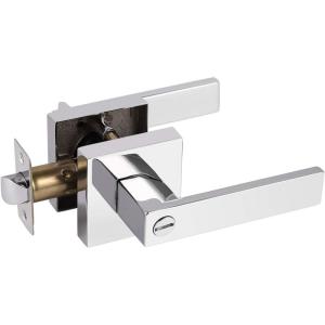 imageProbrico Interior Brushed Nickel Door Handle Heavy Duty Flat Square Privacy Door Handles Keyless Door Levers Lockset for Bedroom and Bathroom 10 Pack ModernPolished Chrome