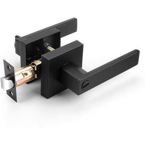 imageProbrico Interior Brushed Nickel Door Handle Heavy Duty Flat Square Privacy Door Handles Keyless Door Levers Lockset for Bedroom and Bathroom 10 Pack ModernBlack