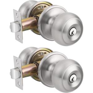 imageProbrico Polished Chrome Keyed Entry Door Knob Interior Exterior Entry Door Locks Entrance LocksetLock with Three KeysBrushed Nickel