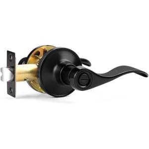 imageProbrico Privacy Door Levers Interior Door Handles Levers Satin Nickel Door Lever for Bedroom Bathroom Wave Style Door Lever Left Right Handed Door Handles 10 PackBlack