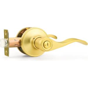 imageProbrico Privacy Door Levers Interior Door Handles Levers Satin Nickel Door Lever for Bedroom Bathroom Wave Style Door Lever Left Right Handed Door Handles 10 PackGold