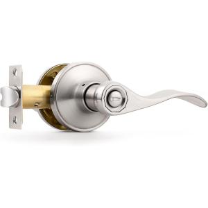 imageProbrico Privacy Door Levers Interior Door Handles Levers Satin Nickel Door Lever for Bedroom Bathroom Wave Style Door Lever Left Right Handed Door Handles 10 PackSatin Nickel