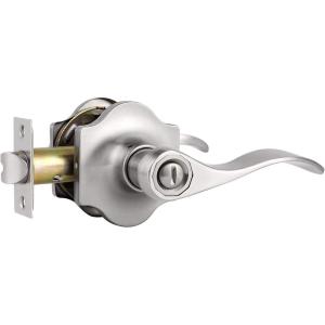imageProbrico Privacy Levers Camelot Style Wave Door Levers Brushed Nickel BedroomampampBathroom Door Handle Sets Keyless for Left ampamp Right Hand Opening Doors Interior Door Lock 85061SN