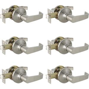 imageProbrico Satin Nickel Heavy Duty Passage Door Levers Interior HallCloset NonLocking Handles LeftRight Handed Contractor Pack 6 Pack