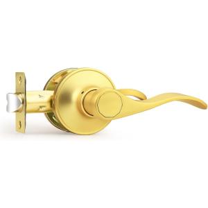 imageProbrico Wave Shape Passage Door Lever Satin Nickel Keyless Handle for Hall and Closet Interior NonLocking Leverset Handleset Hardware Reversible for Right and Left Handed Doors 1 PackGold