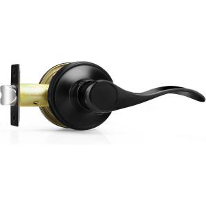 imageProbrico Wave Shape Passage Door Lever Satin Nickel Keyless Handle for Hall and Closet Interior NonLocking Leverset Handleset Hardware Reversible for Right and Left Handed Doors 1 PackBlack