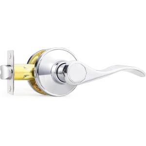 imageProbrico Wave Shape Passage Door Lever Satin Nickel Keyless Handle for Hall and Closet Interior NonLocking Leverset Handleset Hardware Reversible for Right and Left Handed Doors 1 PackPolished Chrome
