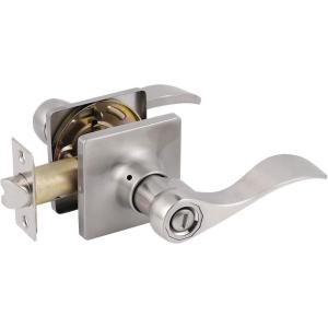 imageProbrico Wave Style Privacy Door Handles Reversible Privacy Door Lever Lockset with Square Rosette Bed and Bath Door Lock in Satin Nickel Keyless Hardware for Right ampamp Left Handed Doors 1 Pack