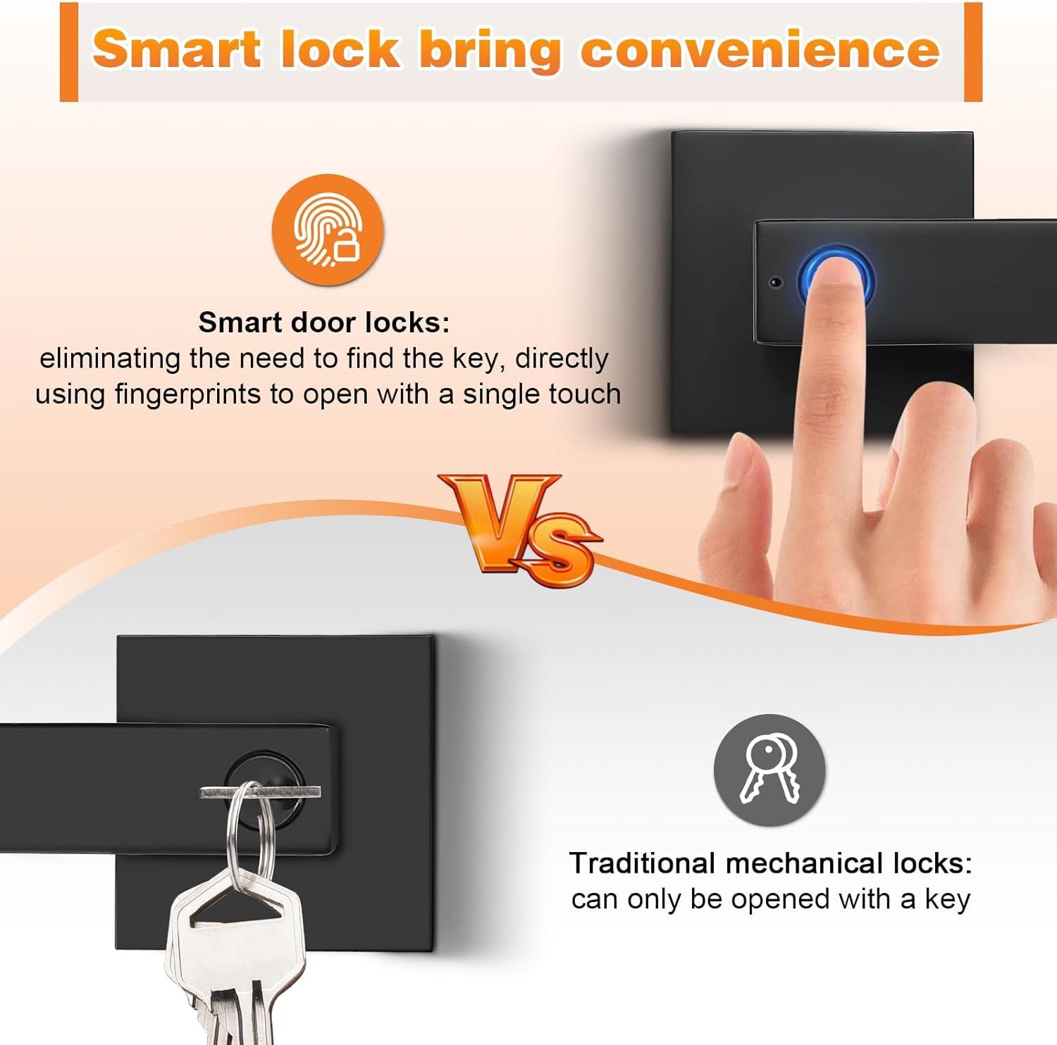 Fingerprint Door Lock Smart Lock - Keyless Entry Door Knob With App Control, Oil Rubbed Bronze