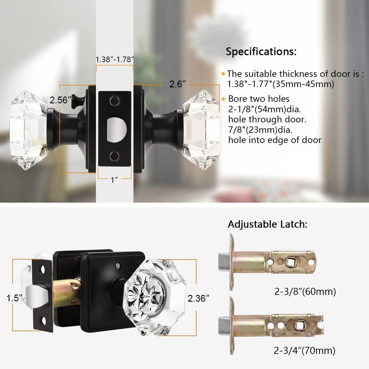 imageProbrico Octagon Clear Crystal Door Knobs with Lock Interior Privacy Knobs for Bed and Bath with Black Round Rosette 10 Pack